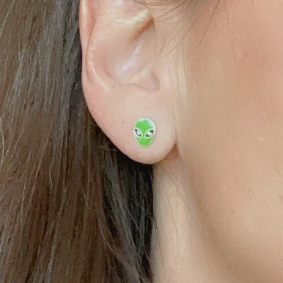 Sterling Silver Alien Stud Earrings - Picture 4 of 13
